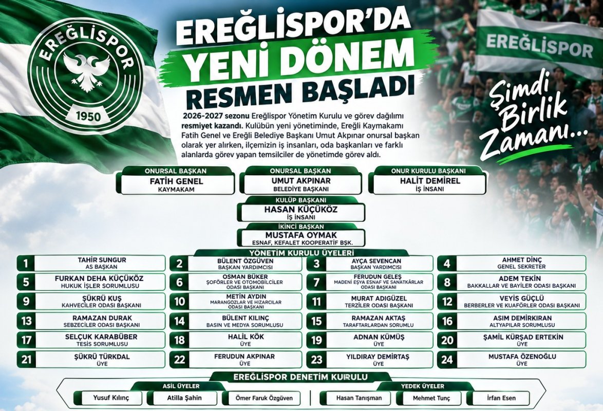 EREĞLİSPOR’DA YENİ DÖNEM RESMEN BAŞLADI