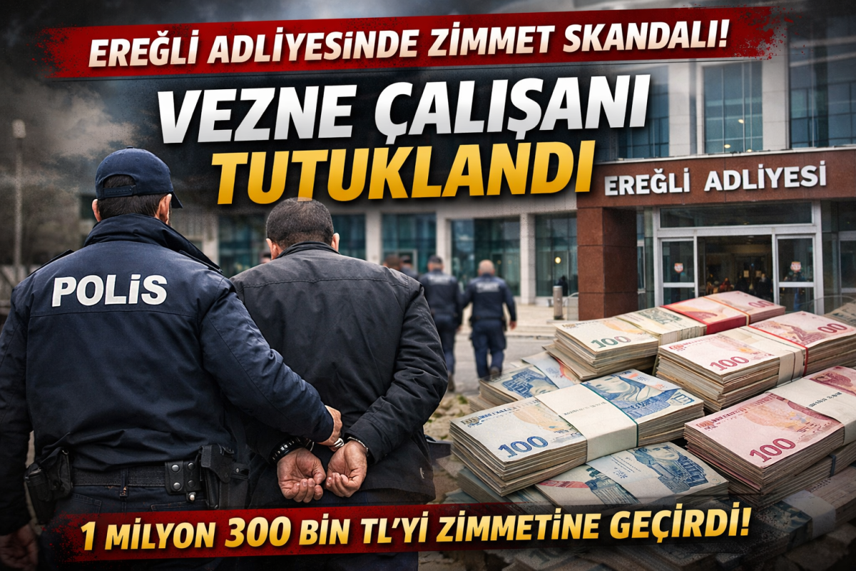 EREĞLİ ADLİYESİ’NDE ZİMMET SKANDALI; VEZNE ÇALIŞANI TUTUKLANDI 